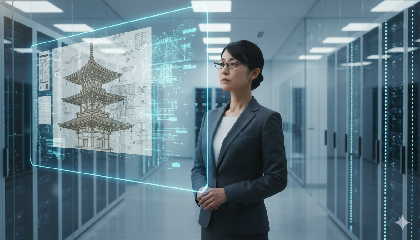 デジタルアーカイブを確認する女性