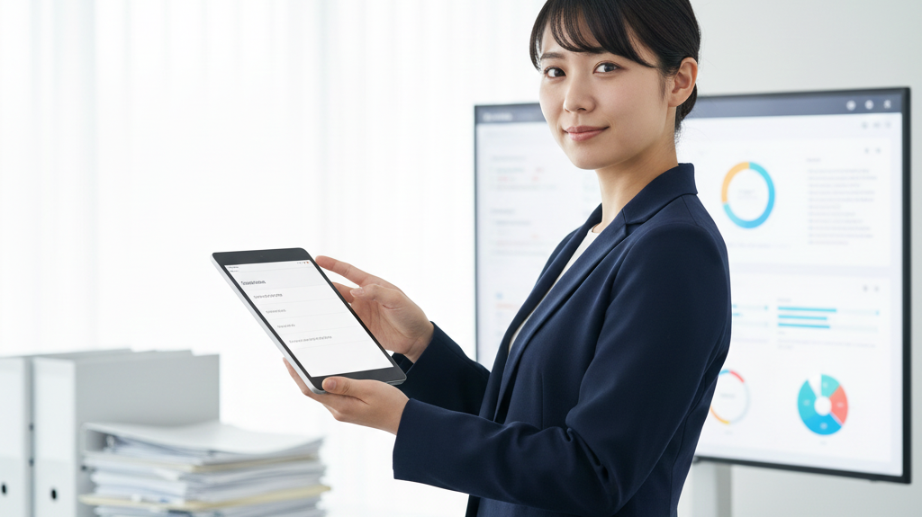 バックオフィス業務のDX推進イメージ、デジタル化された書類と名刺データ